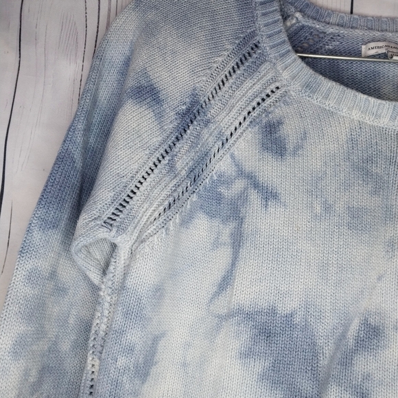 American Eagle Blue Tie-Dye Boho Y2K Knit Pullover Sweater - Picture 5 of 9